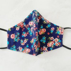 Handmade Navy Blue Spring Floral Face Mask